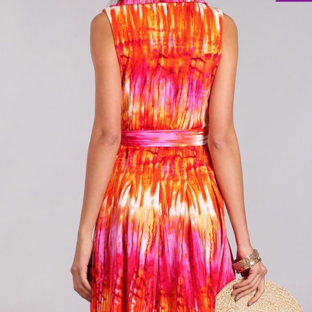 Tuscany Orange and Pink Tie-Dye Dress👗 - Picture 4 of 8